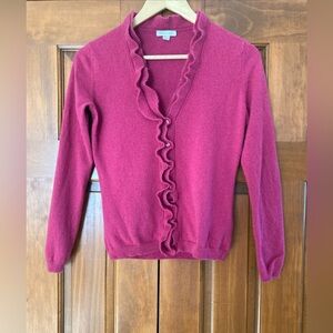 Garnet Hill 100% cashmere Ruffled Cardigan Sweater - Deep Pink women’s XS